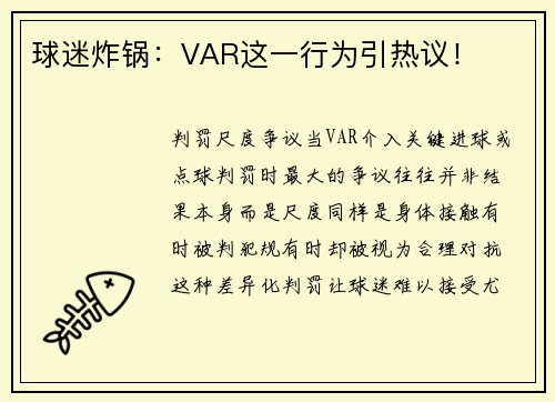 球迷炸锅：VAR这一行为引热议！